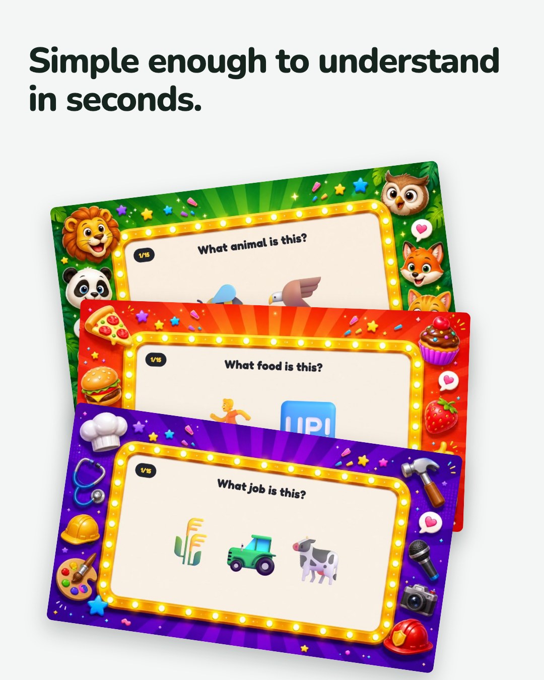 Emoji challenges on screen, three themes